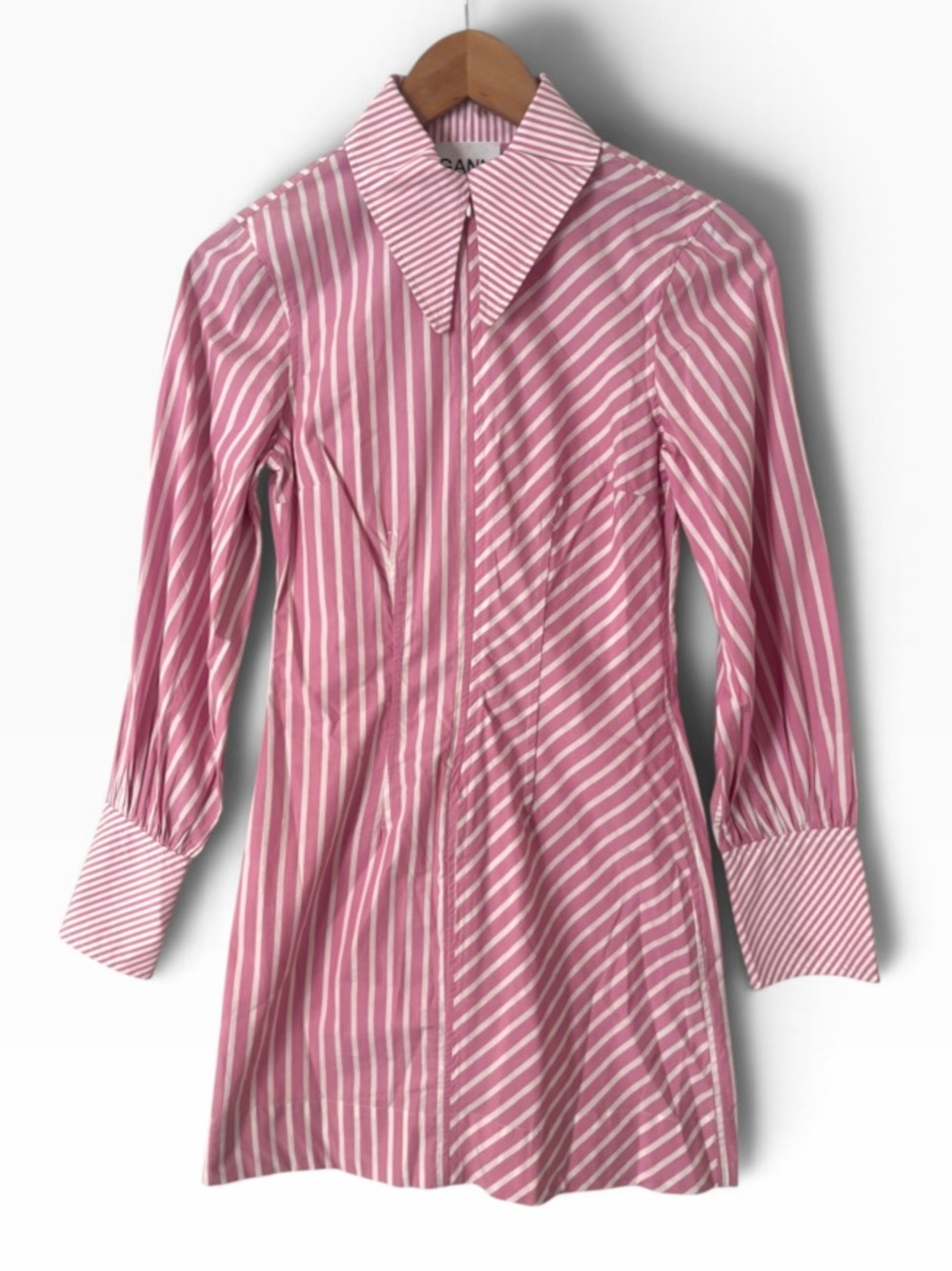 Ganni Striped Cotton Mini Shirt Dress - Size 32 - Picture 2 of 4